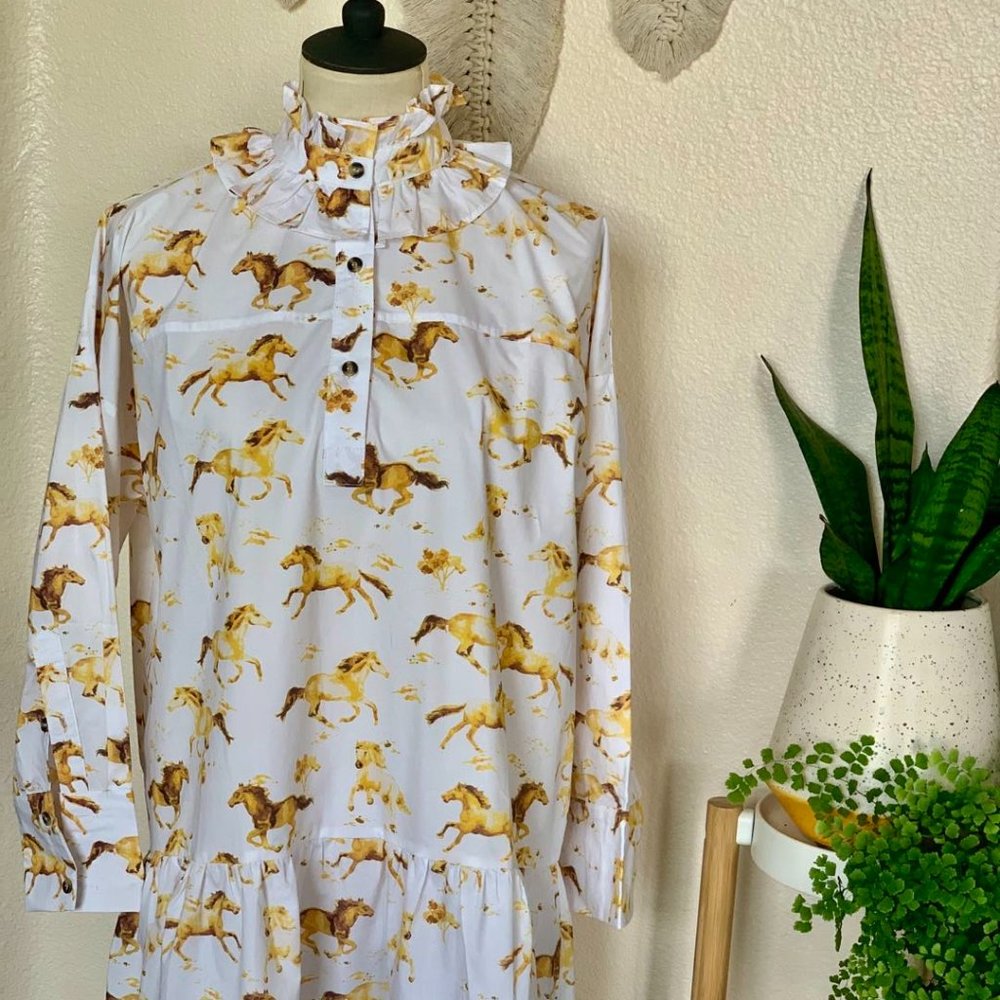 Ganni Printed Cotton Poplin Dress